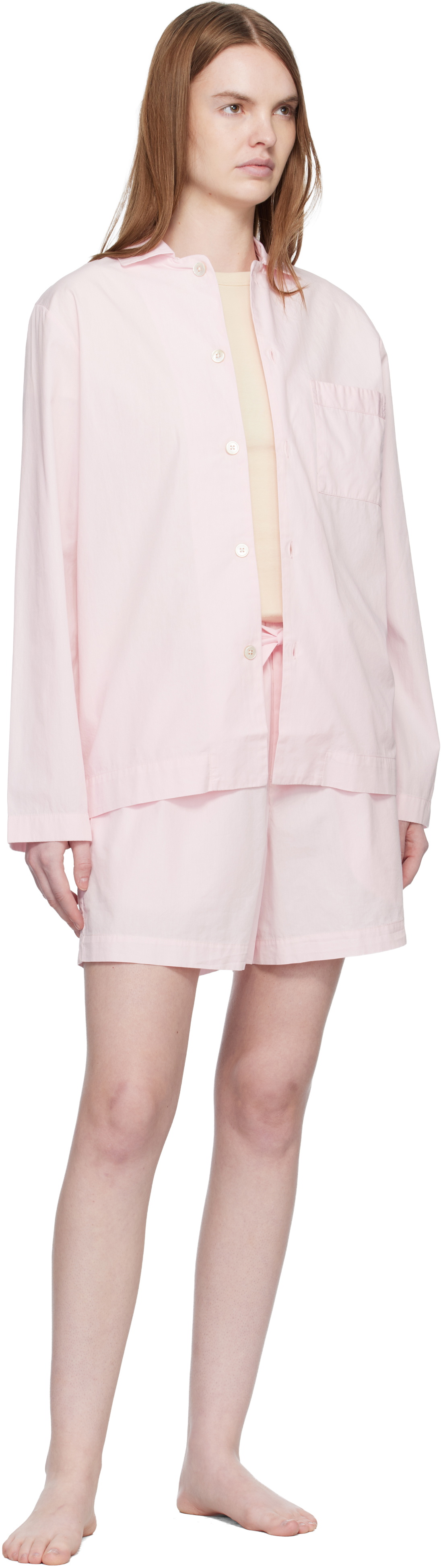 Tekla Pink Poplin Pyjama Shorts