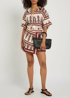 Johanna Ortiz Roots Printed Linen Mini Wrap Skirt Ecru