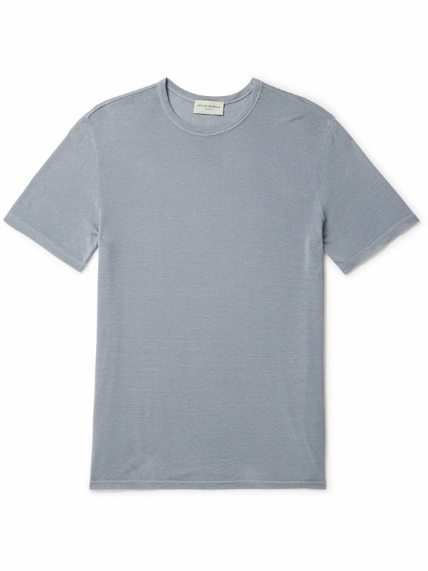Photo: Officine Générale - Garment-Dyed TENCEL™ Lyocell and Linen-Blend T-Shirt - Blue