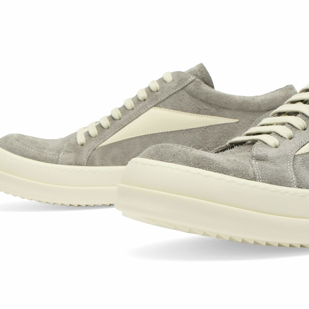 Rick Owens Men's Suede Vintage Sneaks in Steel/Milk/Milk