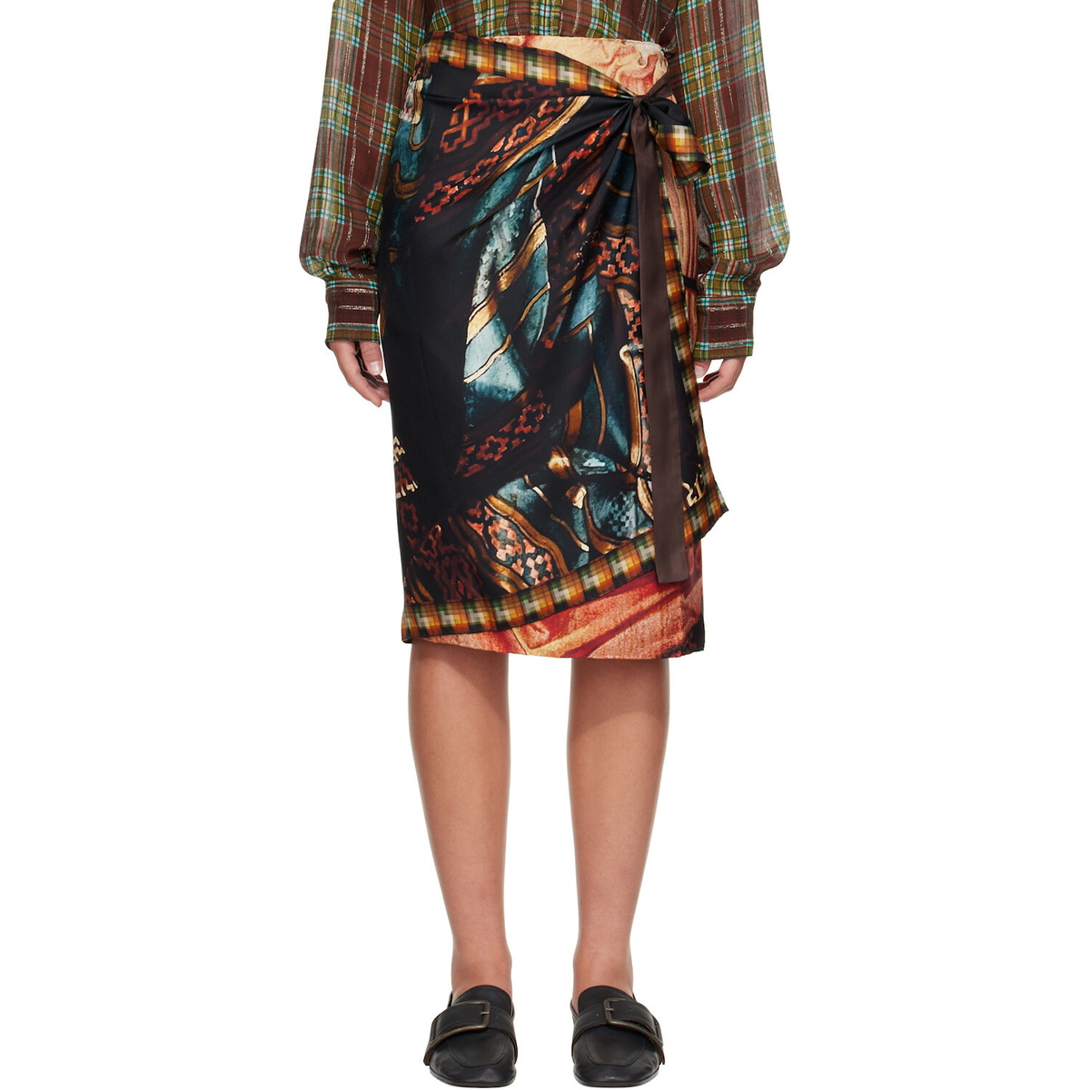 Dries Van Noten Multicolor Wrap Scarf Midi Skirt