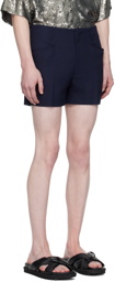 Dries Van Noten Navy Creased Shorts
