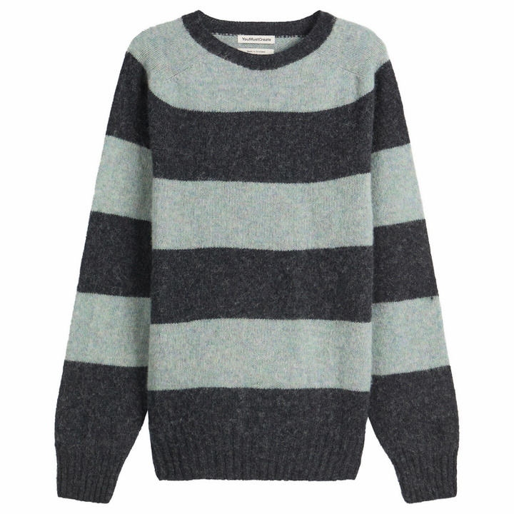Photo: YMC Men's Suedehead Crew Neck Knit Presented by END. in Charcoal/Seaglass