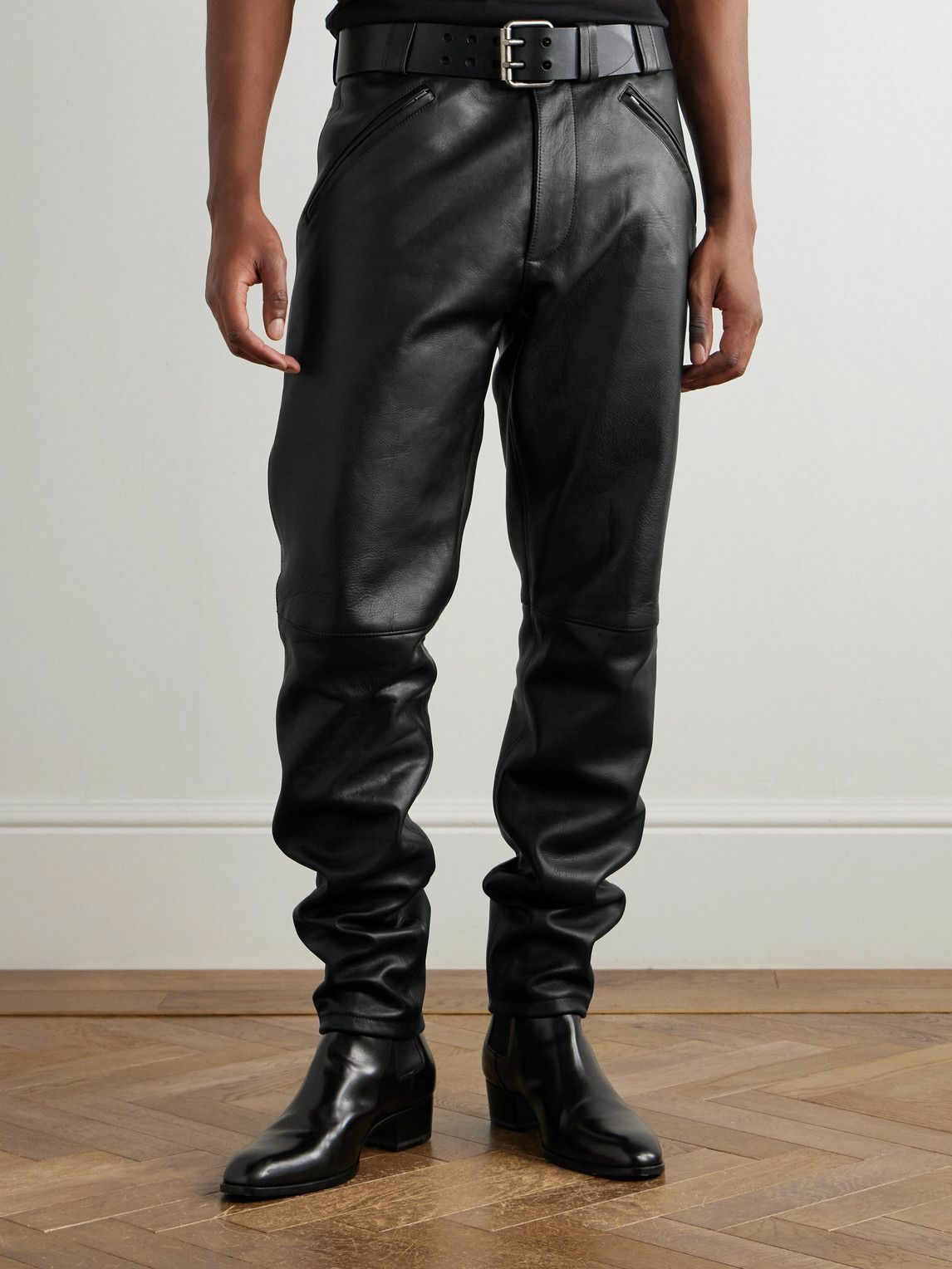 SAINT LAURENT - Tapered Leather Trousers - Black