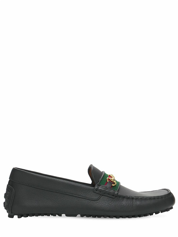 Photo: GUCCI - 10mm Web Leather Driver Loafers