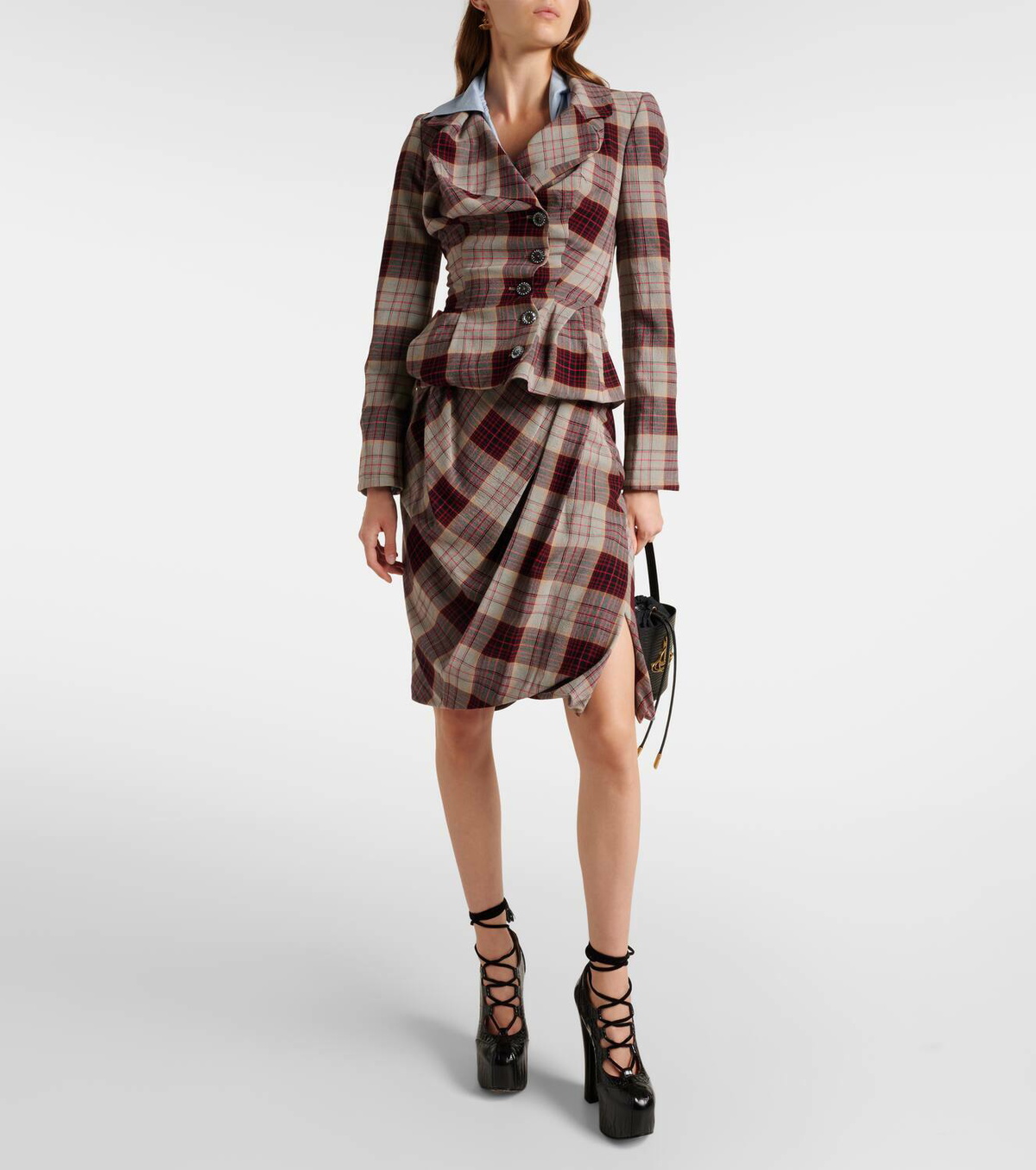 a*送様 Vivienne Westwood トリプルチェックブロッキングディタ Vivienne Westwood Drunken Drape checked midi skirt Vivienne Westwood