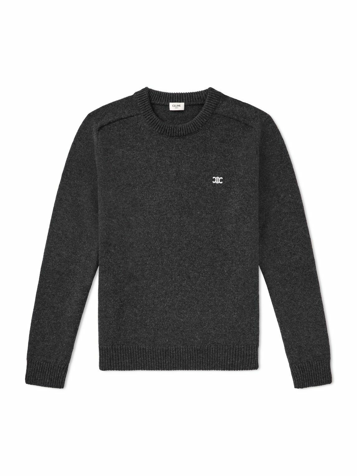 CELINE - Logo-Embroidered Wool and Cashmere-Blend Sweater - Gray