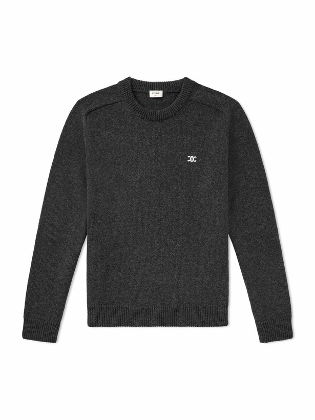 Photo: CELINE - Logo-Embroidered Wool and Cashmere-Blend Sweater - Gray
