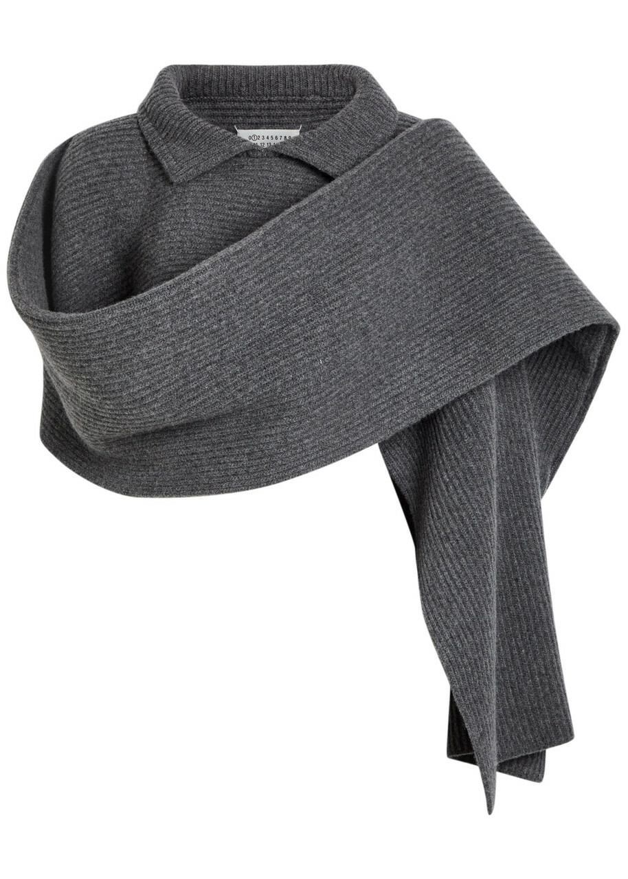 Maison Margiela Collar-detail Ribbed Scarf Dark Grey