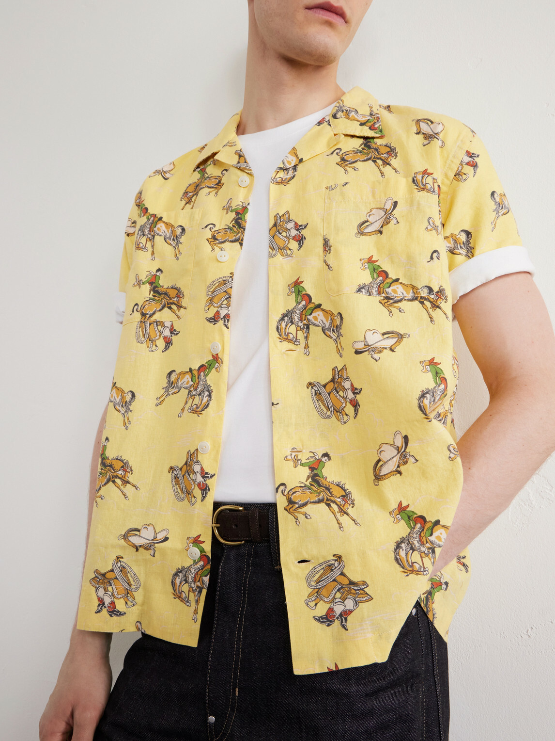 RRL - Convertible-Collar Printed Linen and Cotton-Blend Shirt - Yellow
