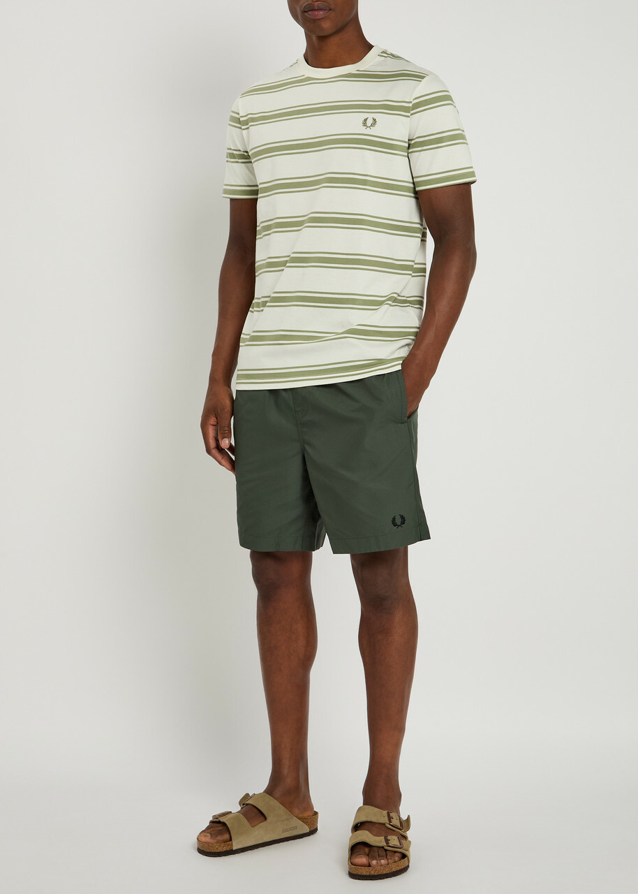 Fred Perry Logo-embroidered Shell Swim Shorts Dark Green