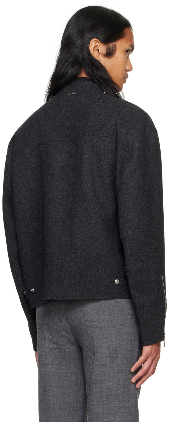 System Gray Double Faced Wool Biker Jacket