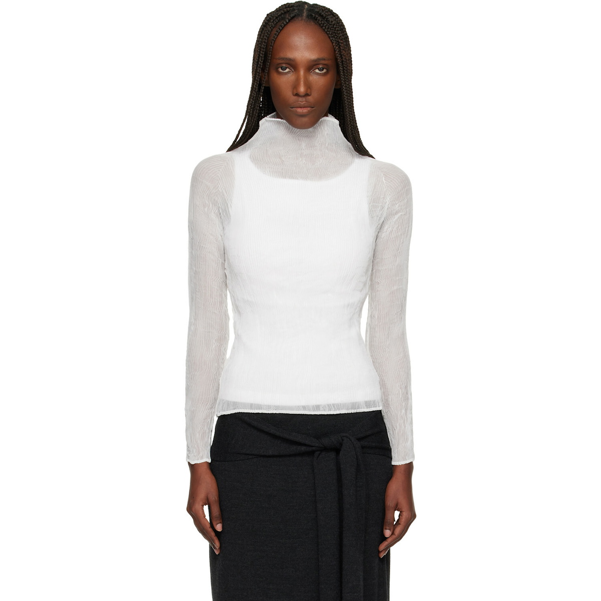 ISSEY MIYAKE White Chiffon Twist Top