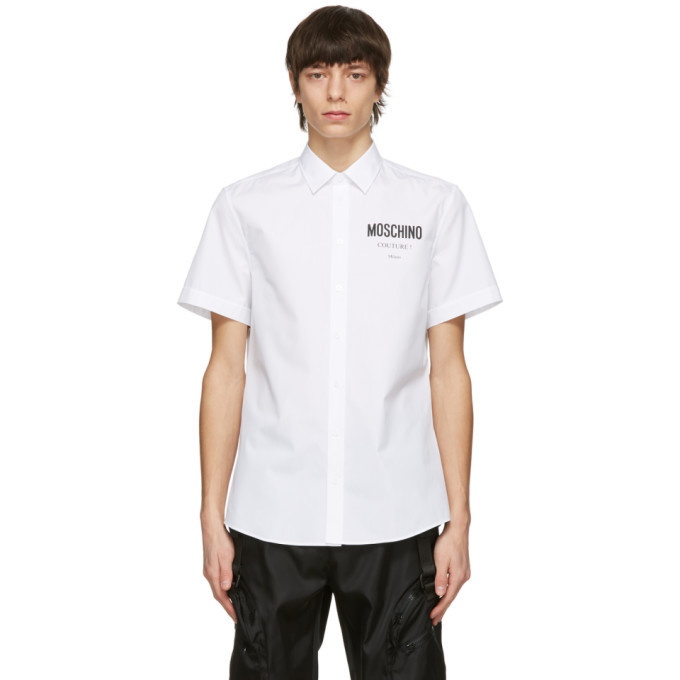 Photo: Moschino White Poplin Logo Short Sleeve Shirt