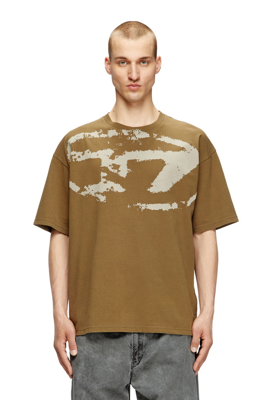 Photo: Diesel T-shirt with distressed flocked logo - T-Shirts Mens in Brown