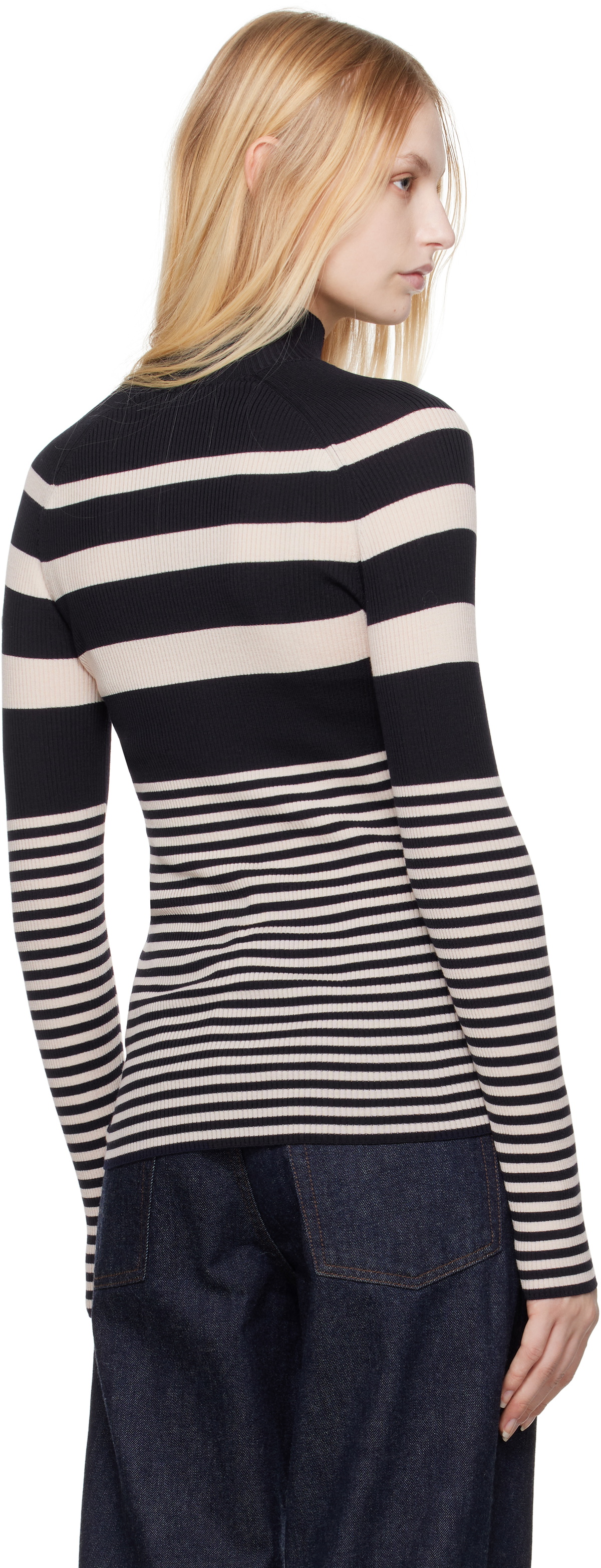 Moncler White & Blue Striped Wool Turtleneck