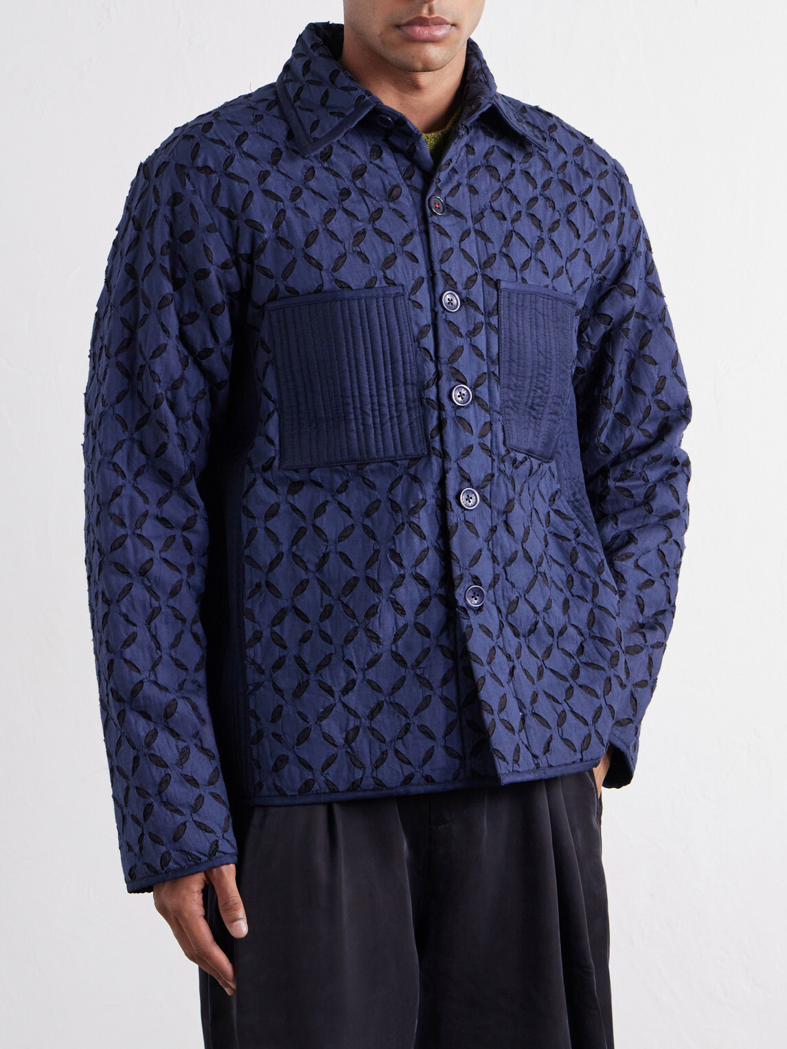 Kardo - Wynton Cut-Out Padded Textured-Cotton Blouson Jacket - Blue