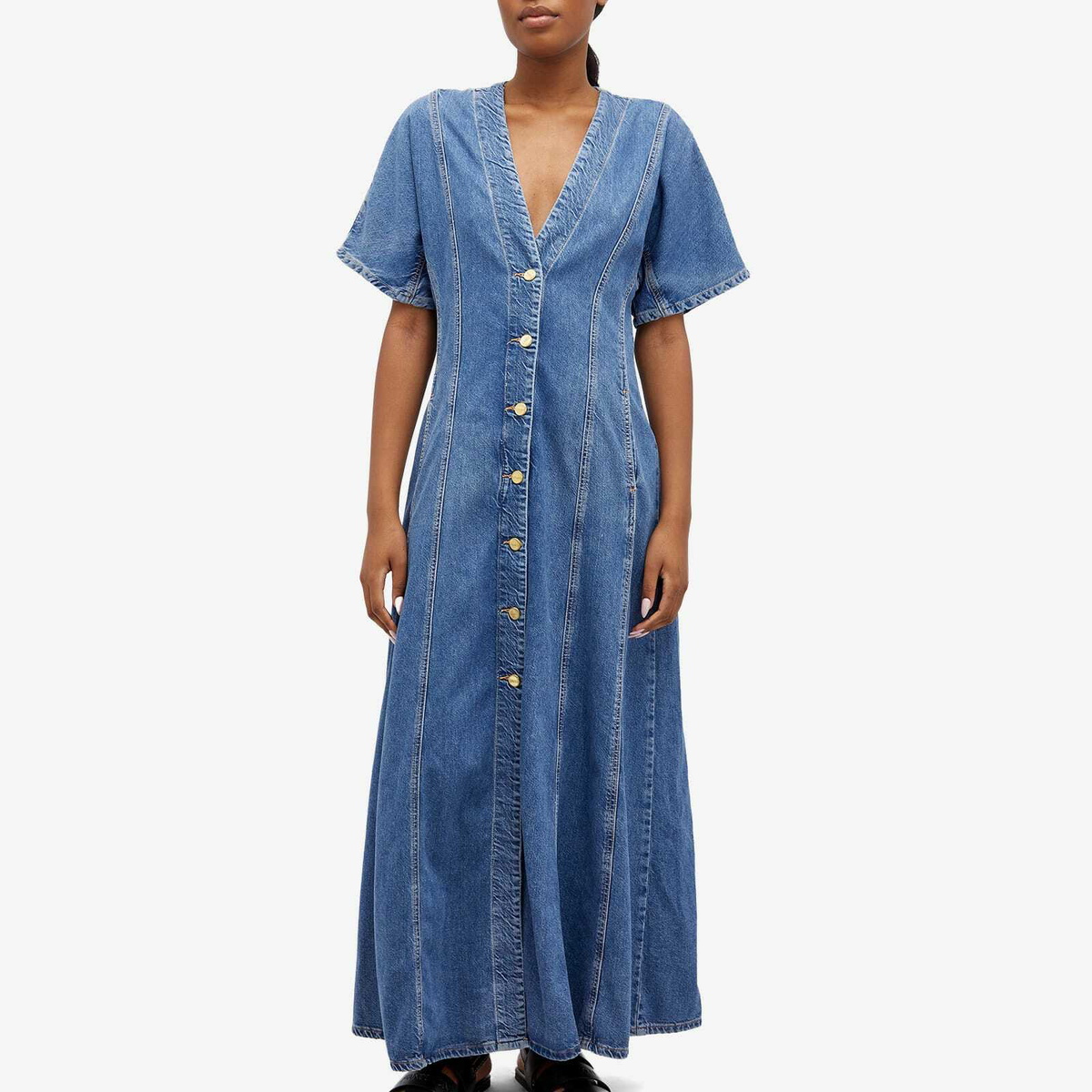GANNI Women's Future Denim Maxi Dress in Mid Blue Stone GANNI