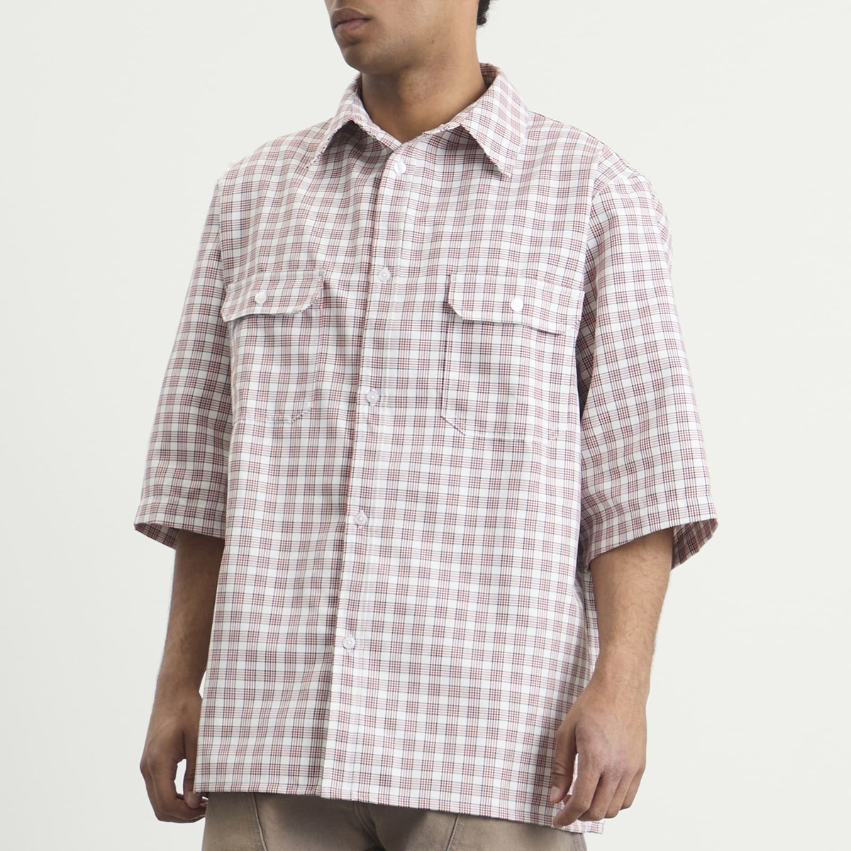 Willy Chavarria Men's Check Corcoran Shirt in Red/White Picnic Plaid