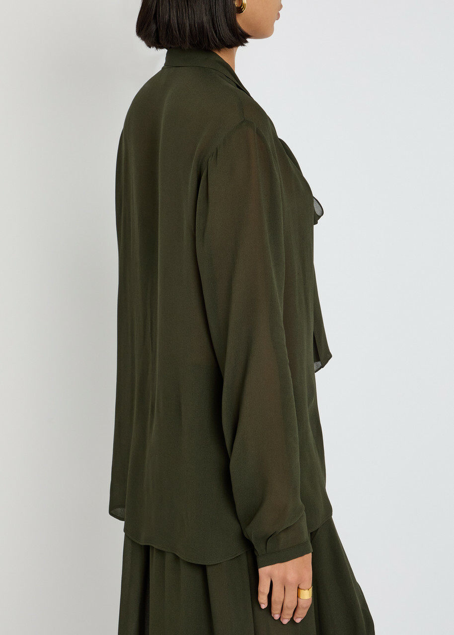Alaïa Scarf Semi-sheer Chiffon Blouse Olive