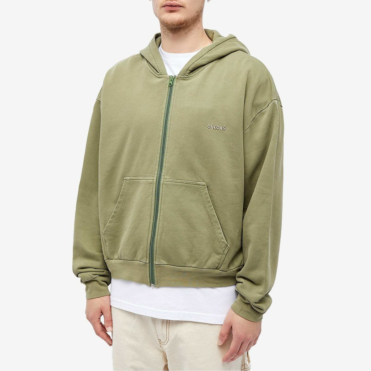 Checks Downtown Men's Overdyed Zip Hoodie in Olive Checks Downtown