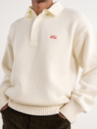 LOEWE - Anagram-Embroidered Cotton Twill-Trimmed Wool-Blend Polo Sweater - Neutrals
