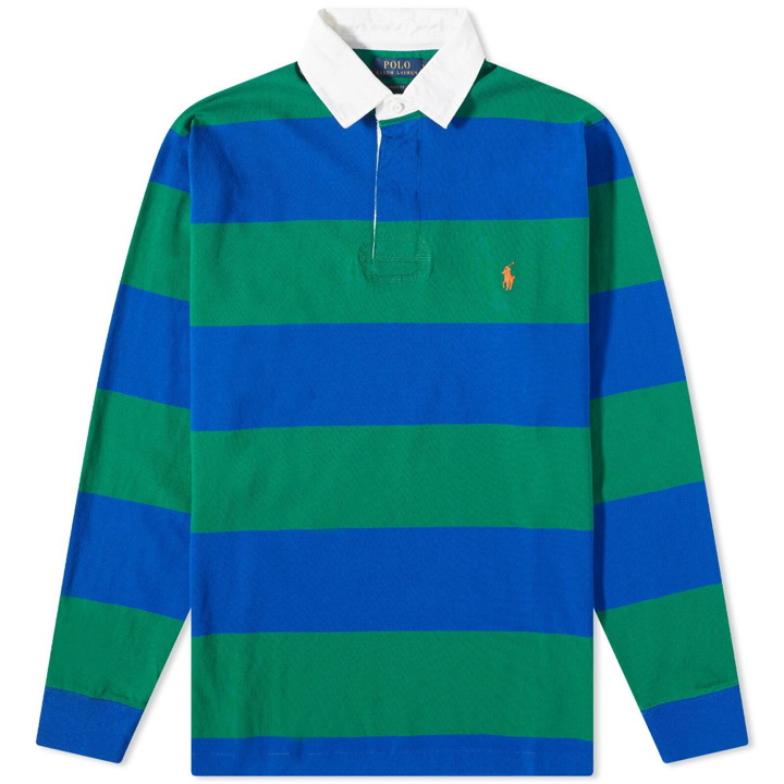 Photo: Polo Ralph Lauren Men's Striped Rugby Shirt in Sapphire Star/Primary Green