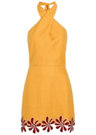 Cala DE LA Cruz Veneta Floral-appliquéd Linen Mini Dress Orange