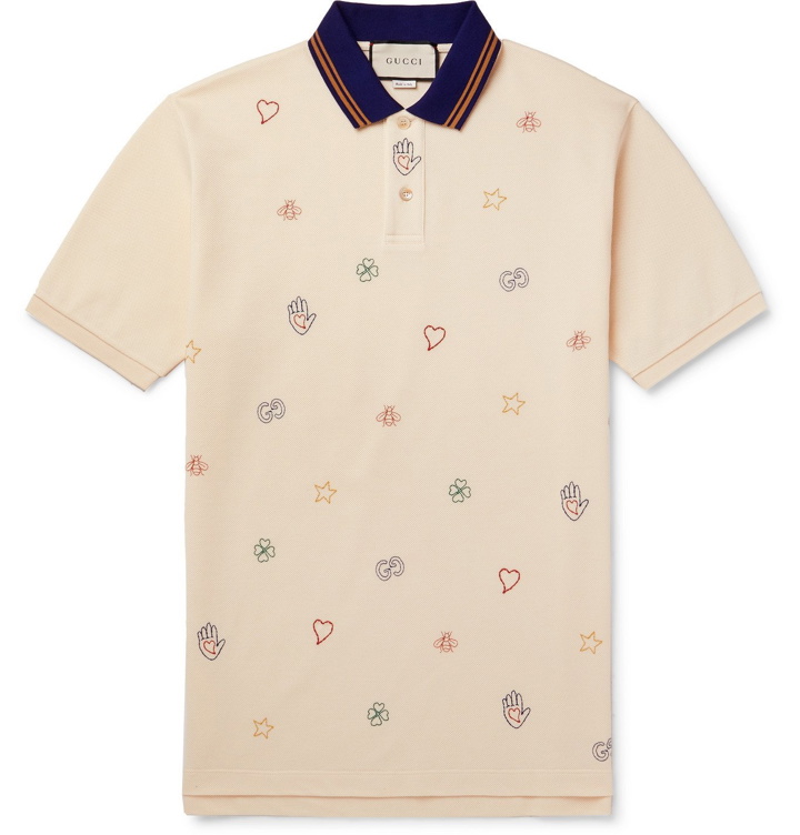 Photo: Gucci - Embroidered Stretch-Cotton Piqué Polo Shirt - Multi