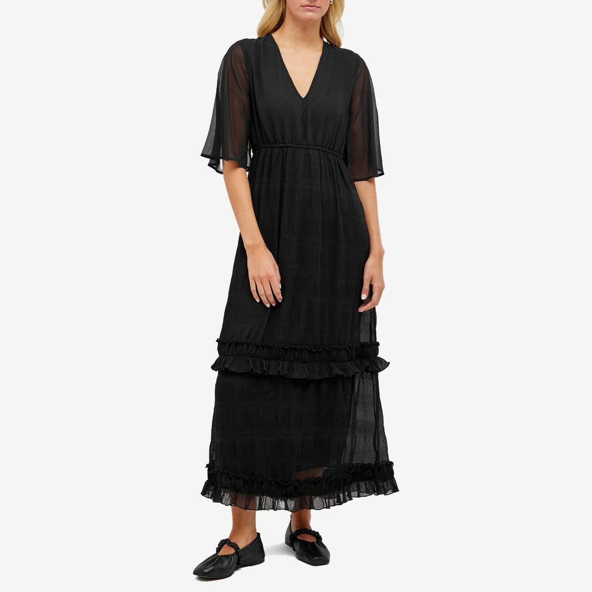 open lace back dress Plain Pleated Chiffon Wedding Dress with Lace Decorations – Koutun Dress main image 0