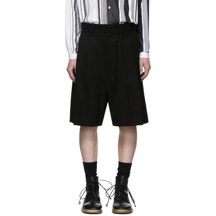 ALMOSTBLACK Black Pleated Shorts ALMOSTBLACK