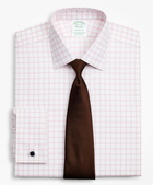 Brooks Brothers Men's Stretch Milano Slim-Fit Dress Shirt, Non-Iron Twill Ainsley Collar French Cuff Grid Check | Pink