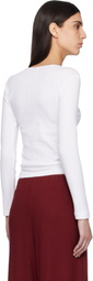 LESET White Pointelle Slim Fit Long Sleeve T-shirt