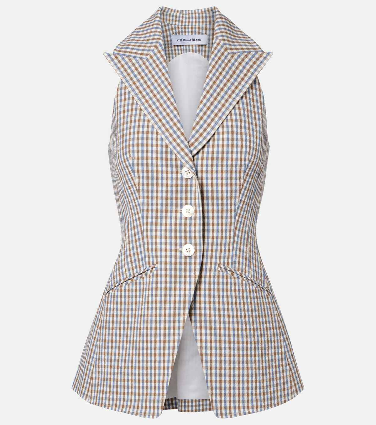 Veronica Beard Gingham cotton seersucker vest