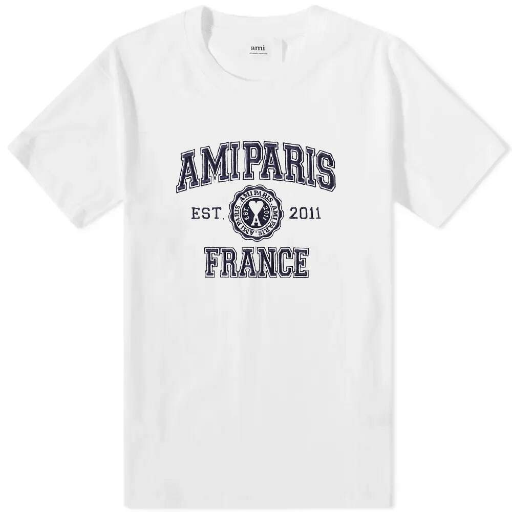 AMI Men's Paris Varsity Logo T-Shirt in White AMI