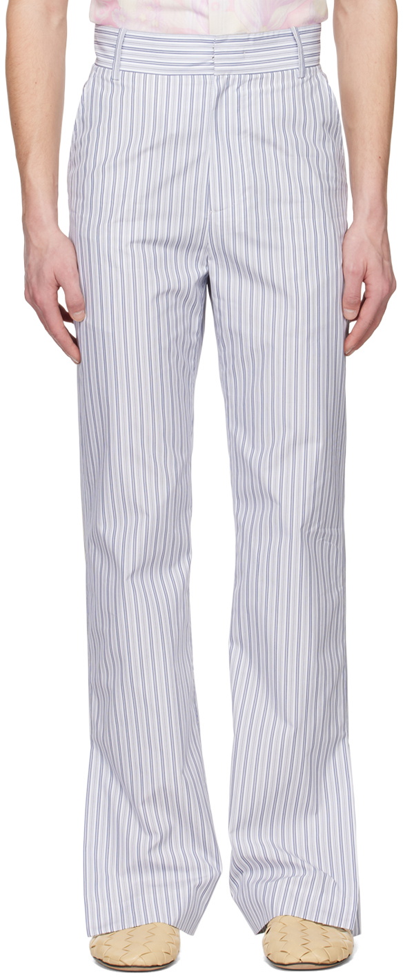 young n sang Blue & White Stripe Trousers