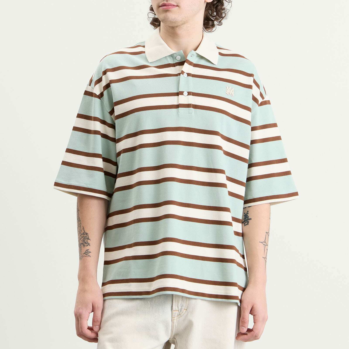Amiri Men's MA Stripe Skate Polo in Powder Teal