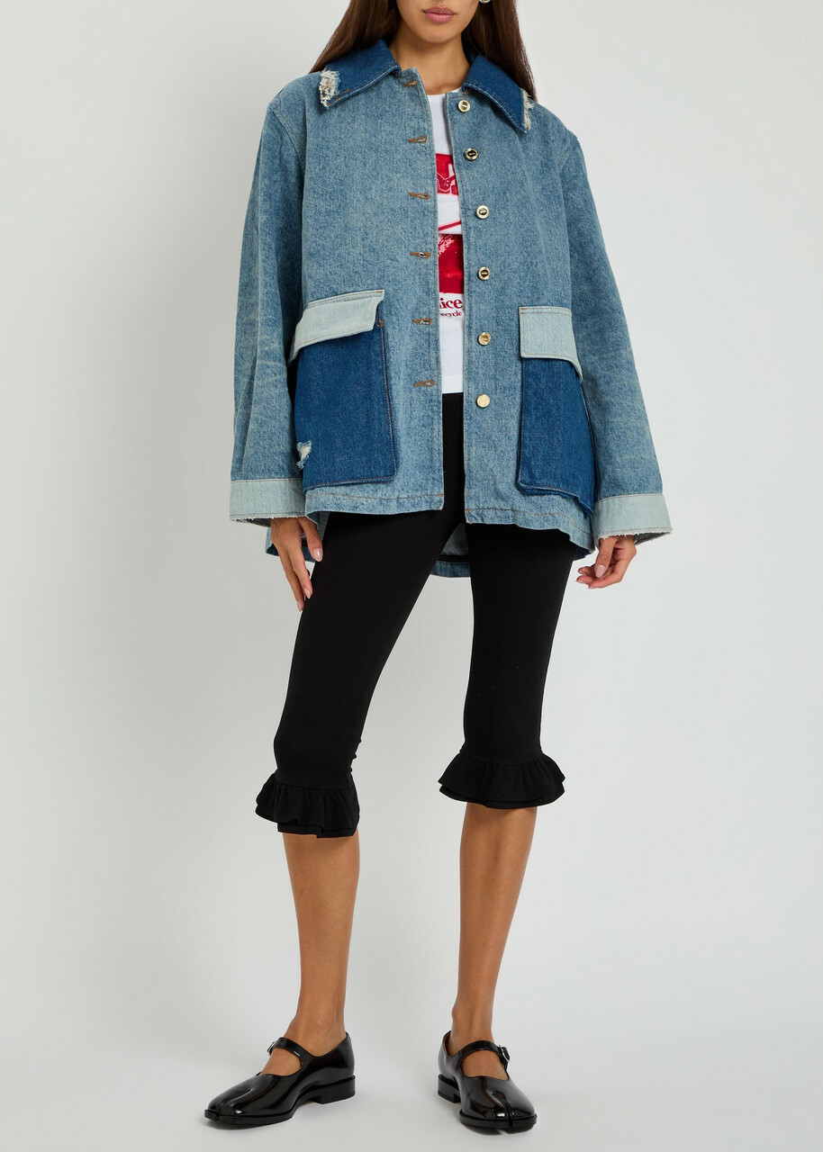 Ganni Patchwork Distressed Denim Jacket