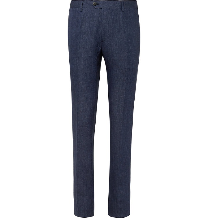 Photo: Etro - Slim-Fit Linen Trousers - Blue