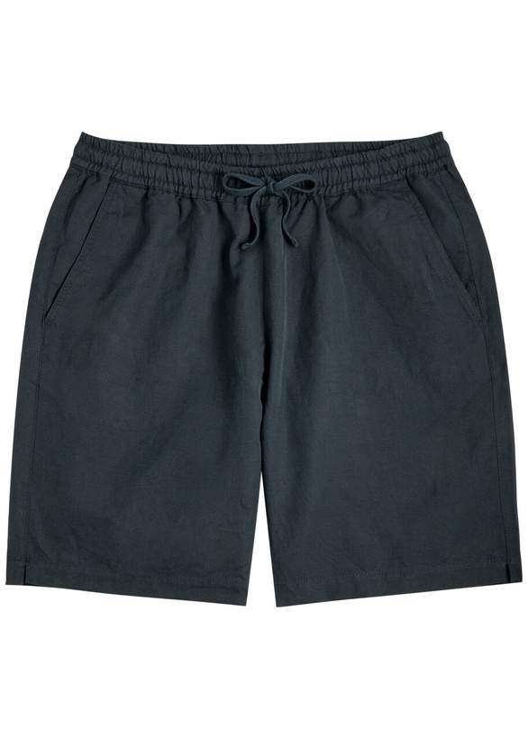 Photo: Universal Works Simple Linen-blend Shorts Navy