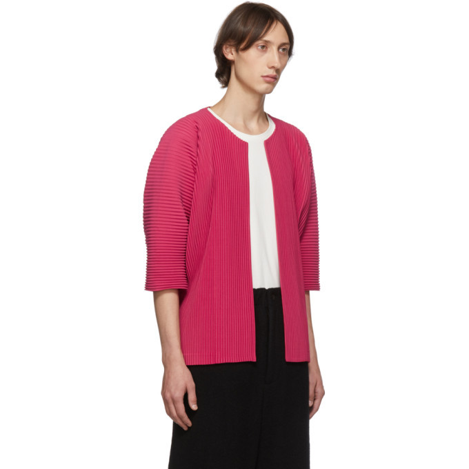 Homme Plisse Issey Miyake Pink Pleated Open Front Cardigan Homme