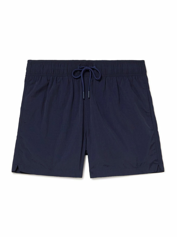 Photo: Frescobol Carioca - Salvador Straight-Leg Mid-Length Recycled Swim Shorts - Blue