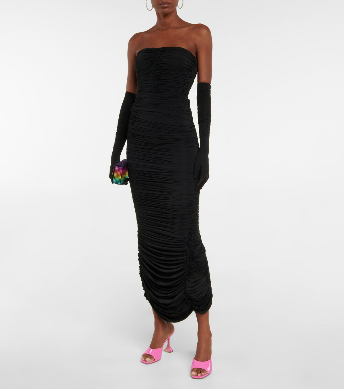 alex perry black strapless dress Strapless Drape Dress in Leather 8 / Black
