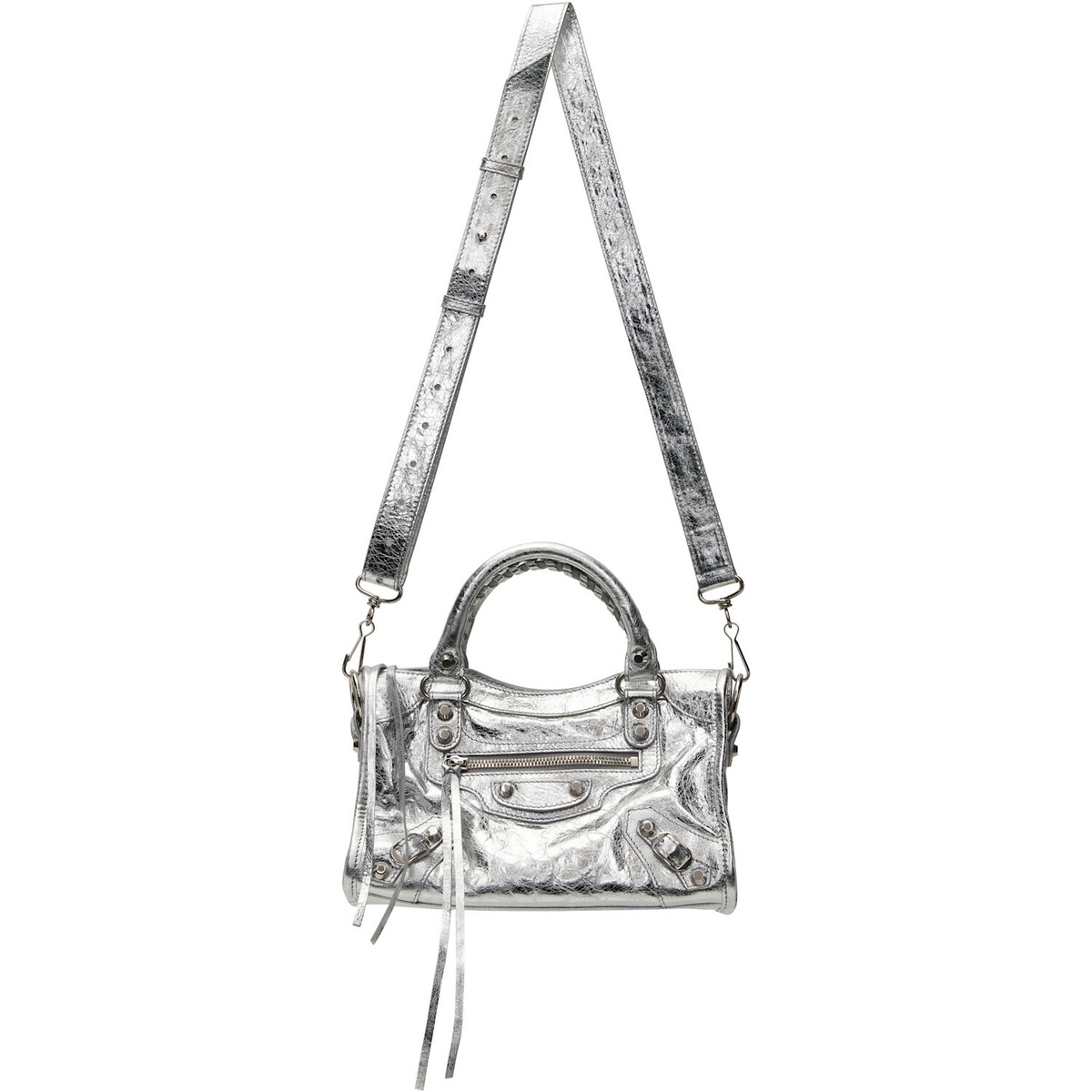 Balenciaga Silver 'Le City Mini' Metallic Lamb Leather Bag