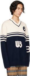 Wales Bonner Off-White & Navy Motif Sweater