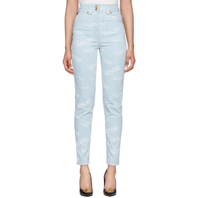 Photo: Versace Blue Logo Stamp High-Waisted Jeans