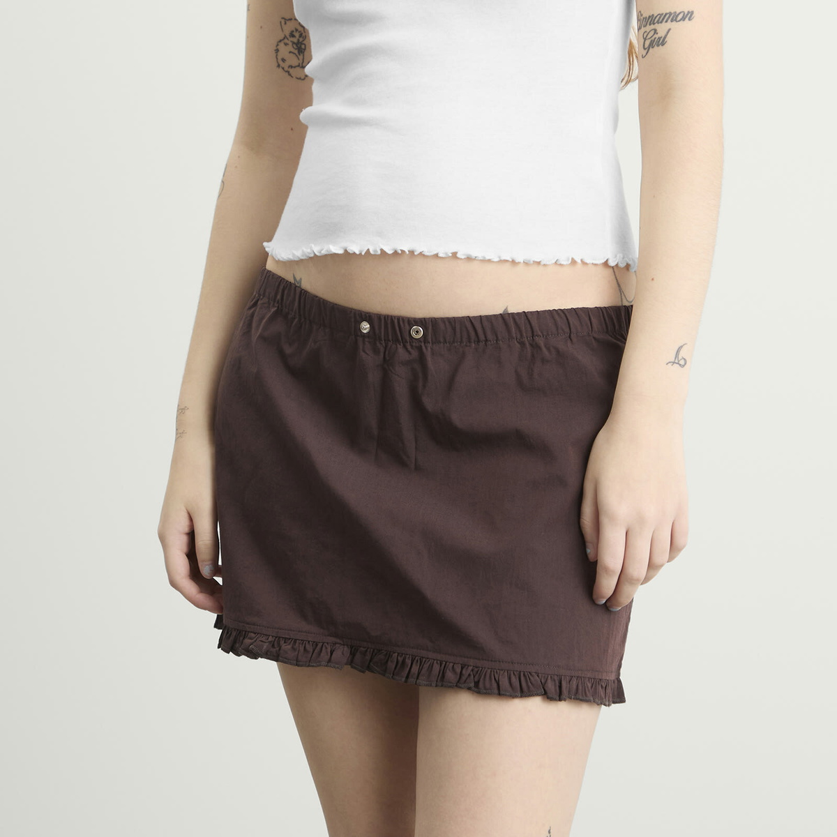 Deiji Studios Women's Flounce Mini Skirt in Umber