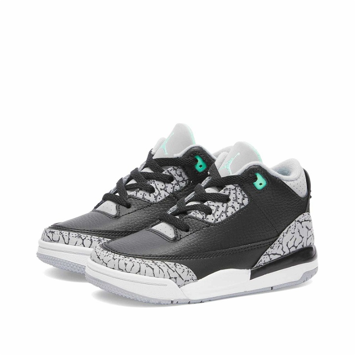 Photo: Air Jordan 3 Retro GS Sneakers in Black/Green Glow/Wolf Grey/White