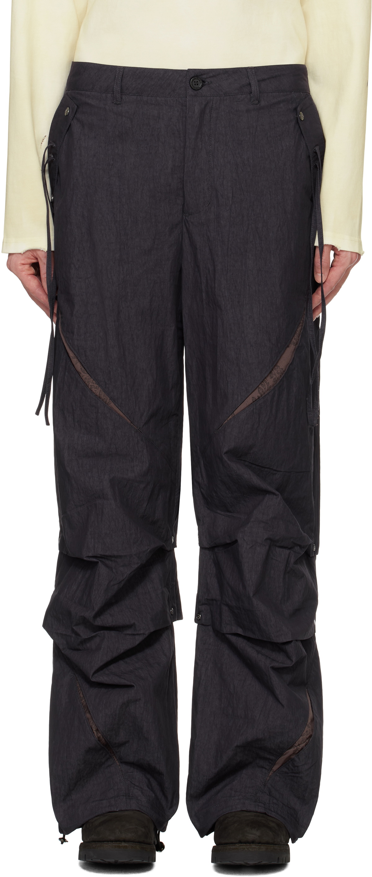 Professor.E Black Parachute Worker Trousers Professor.E