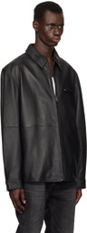 Hugo Black Paneled Leather Jacket